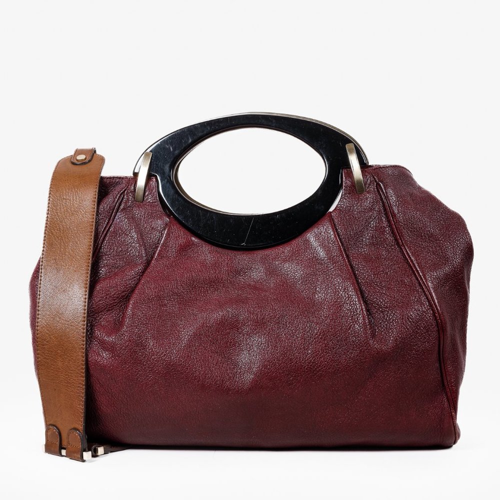 Marni Balloon Burgundy Pebbled Leather Tote Bag